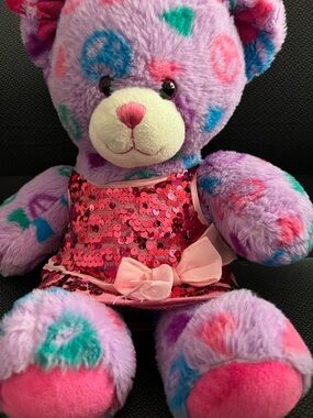 Build-A-Bear Purple Plush Teddy with Pink Sequin Dress